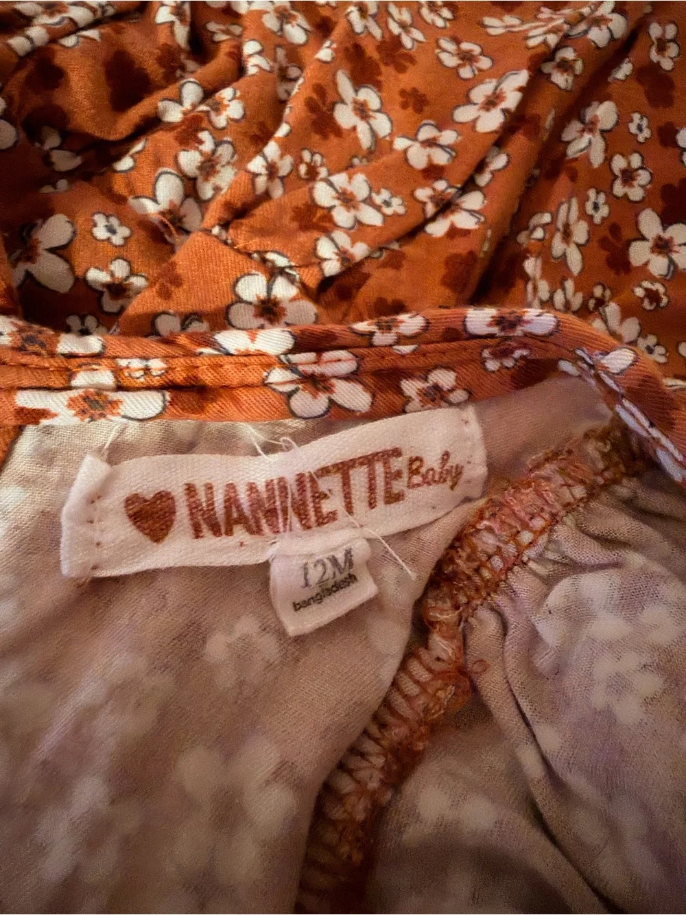 Nannette Rust Floral Baby Dress with White Blooms
